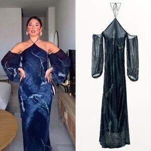 NWT ZARA Benla HALTER DRESS WITH METALLIC THREAD AND BEADING